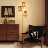XZHGCEE Boho Floor Lamp for Living Room:3 Light Rattan Floor Lamp for Bedroom, Gold Standing Lamp with Foot Switch, Coastal Rustic Tall Lamp, No Bulb
