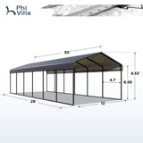 PHI VILLA 12x30 Carport, Metal Carports Canopy Heavy Duty Car Port Garage