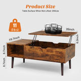 UOCFYK Multi-Function Lift Top Coffee Table, Wooden Lift Tabletop Dining Table for Living Room with Storage Shelf and Hidden Compartment, Brown