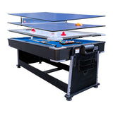 RACK Triad 7-Foot 3-in-1 Multi-Game Swivel Table (Blue Felt with Black Body) - Billiards/Pool, Table Tennis & Air Hockey