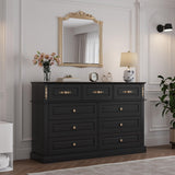 Mekminop Extra Large 9 Drawers Dresser for Bedroom, Wood Chest of Drawers with Gold Knobs, Tall Storage Dressers Organizer for Living Room, Hallway (63" W x 15.75" D x 39.4" H) (Black)
