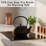 YJX 60.9oz Large Cast Iron Teapot for Stovetop Safe, 6 Cup Tea Kettle, Japanese Tetsubin, Teapot with Stainless Steel Infuser for Loose Tea, Tea Pot Enameled Interior (1.7QT/1.8L)