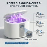 Dental Ultrasonic Retainer Cleaner Machine, 45kHz Ultrasonic Denture Cleaner with 200ML Capacity & 4 Modes for Dentures, Retainers, Mouth Guard, Toothbrush Heads, Jewelry-White