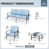 MFSTUDIO 5 Piece Metal Patio Furniture Set with Blue Cushion