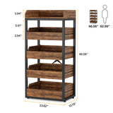 Tribesigns Wood Fruit and Vegetable Storage Rack Set of 2, 5-Tier Pull-Out Snack Stand Fruit Basket Stand, Utility Shelf Organizer for Kitchen, Living Room, Bedroom, Rustic Brown