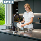 TOYWIA Kitchen Faucets with Pull Down Sprayer, Matte Black Single Handle High Arc Stainless Steel Sink Faucet with Deck Plate, 1 or 3 Hole Deck Mount for RV, Bar, Farmhouse, Laundry, Outdoor