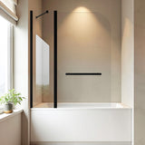 BoBliss 48" W x 58" H Bathtub Shower Door, Frameless Glass Shower Door with 1/4" (6mm) Clear Tempered Glass, Chrome Finish Shower Glass Doors for Bath Tub, 180° Rotatable Panel, Matte Black