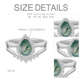925 Sterling SilverNatural Moss Agate Engagement Ring Set 1.25ct Green Stone 18k gold Pear Cut Natural Moss Agate Ring Set for Women 10k gold Natural Moss Agate Ring Set