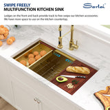 Sarlai 32 Gold Undermount Kitchen Sink - 32" x19" Kitchen Sink Ledge Workstation 16 Gauge Gold Stainless Steel Deep Single Bowl Under Counter Rectangular Sinks Basin