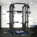 DONOW Smith Machine with Weight Stacks, Power Cage Home Gym System with LAT Pulldown Cable Crossover Multi-Functional Trainer with Dual Pulley System with Weight Bench Cast Iron Weight Plates 240lbs