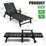 LegacyAmerhome Outdoor Lounge Chair Set of 4 with 5-Position Adjustable, Outside Lounge Chair with Cup Holder, Wheels for Easy Mobility, HDPE Tanning Chair for Poolside, Patio, Black