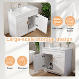 LDarqeer 30 Inch Bathroom Vanity with Ceramic Sink, Easy Tool-Free Installation Modern Farmhouse Sink Cabinet for Bathroom Remodel (White)