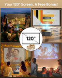 4K Decoding Outdoor Projector Compatible with Netflix [2000 ANSI/AI Auto Focus] Smart Movie Projector with Wifi and Bluetooth, 20W Dolby Audio|Dust-Proof|Built-in Apps|HDR10 Projector with 120" Screen