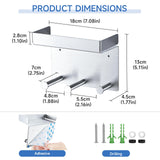 Hair Dryer Holder Wall Mounted, Stainless Steel Blow Dryer Holder for Attachments Storage, Hair Tool Organizer with Plug&Cord Hook, Adhesive Hairdryer Hanger for Bathroom, Silver