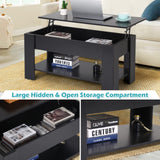 Dlewmsyic Lift-Top Coffee Table, 39.4" Height Adjustable Wood Coffee Table with Hidden Compartment and Lower Storage Shelf for Living Room(Black)