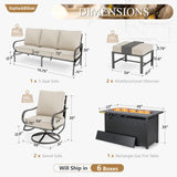Sophia & William 6 PCS Metal Patio Furniture Set with Fire Pit Table, Beige