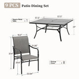 SUNSHINE VALLEY 9pc Patio Dining Set, 57.5" Square Table, Textilene Chairs