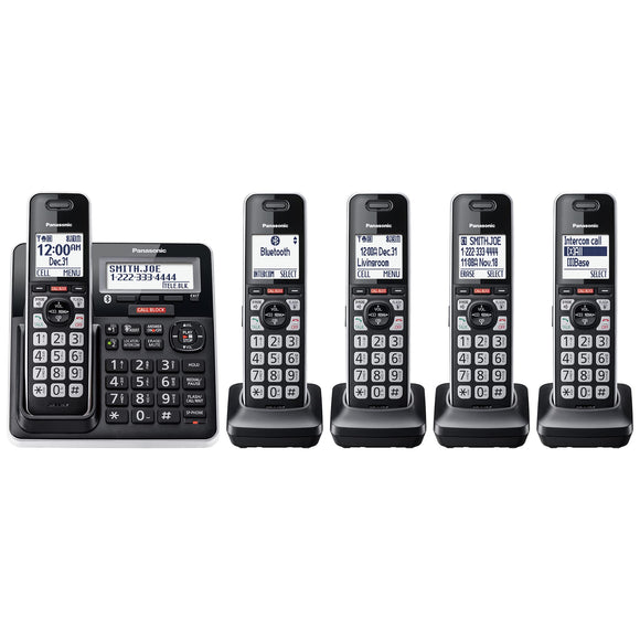 Cordless Phone with Advanced Call Block, Link2Cell Bluetooth, One-Ring Scam Alert, and 2-Way Recording  (Black with Silver Trim) Panasonic