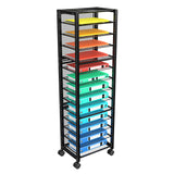 Simple Trending 14 Tier Rolling File Cart, Desk File Organizer with Sliding Trays and Wetal Mesh Paper Letter Storage Multi-Functional Rolling Clutter Cart for Office, Home, School, Black Simple Trending