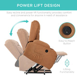 Best Choice Products PU Leather Electric Power Lift Chair, Recliner Massage Chair, Adjustable Furniture for Back, Legs w/ 3 Positions, USB Port, Heat, Cupholders, Easy-to-Reach Side Button - Cognac
