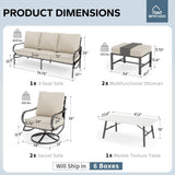 MFSTUDIO 6 Piece Metal Patio Furniture Set with Beige Cushions