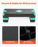 VEVOR Aerobic Exercise Step Platform, 28-Inch Workout Aerobic Stepper, Height Adjustable Fitness Training Step Deck Trainer with 4 Risers, Non-Slip Surface Bench for Home Gym Cardio Strength, Green