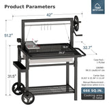 MFSTUDIO Santa Maria Charcoal Wood Grill w/Adjustable Height Grates, Black