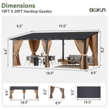 Aoxun 20'x10' Lean to Gazebo, Pergola with Mosquito Net and Curtains, Brown