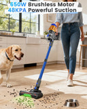 COTIAR Cordless Vacuum Cleaner, 650W 48KPA 60Min Wireless Vacuum for Home，Stick Vacuum with Green Light Anti-Tangle, Rechargeable Vacuum Cleaners for Pet Hair Carpet Hard Floors (Blue)