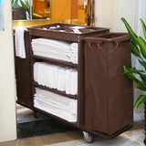 Multifunctional Housekeeping Caddy, Compact Service Trolley, Hotel Cleaning Cart with Removable Canvas Bags & Locking Wheels for Housekeeping Hotels Apartment b