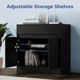 Housoul Buffet Cabinet [Set of 2] with 2 Doors and Drawer, Black