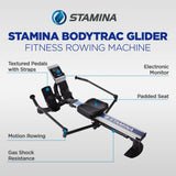 Stamina BodyTrac Glider 1052 Hydraulic Rowing Machine with Smart Workout App - Rower Workout Machine with Cylinder Resistance - Up to 250 lbs Weight Capacity