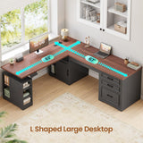 L Shaped Electric Standing Desk, 63" x 67" Height Adjustable Home Office Executive Desk with Drawers and Shelves
