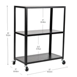 Mind Reader Rolling Cart, Rolling Cart, Microwave Stand, 3-Tier, Coffee Cart, Office, Metal, 23" L x 12" W x 30" H, Black