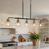 uznhty Dining Room Chandelier 5 Light Linear Pendant Lights Kitchen Island with Clear Glass Shade Dining Table Fixture, 45 Inch Adjustable Height Chandeliers for Bedroom Living Room Kitchen Island
