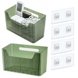 Set Of 2 Storage Organizer Bins Wall Mounted Shower Basket, Shower Caddy Stackable Clear Plastic Makeup Organizer Adhesive Hanging Bin for Bathroom, Kitchen, Cabinet, Pantry, BPA Free, Green
