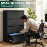4 Drawer Lateral File Cabinet, Metal Filing Cabinet for Home Office, Black