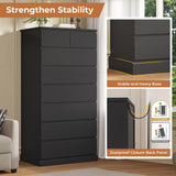 DICTAC Black Tall Dresser for Bedroom with 8 Drawers, 59.6" Tall Dressers & Chests of Drawers, Modern Wood Closet Organizer and Storage Cabinet, Large Vertical Dresser for Bedroom, Closet, Hallway