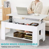 Dlewmsyic Lift-Top Coffee Table, 39.4" Height Adjustable Wood Coffee Table with Hidden Compartment and Lower Storage Shelf for Living Room(White)