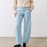 SeeLuNa Women Barrel Travel Pants Elastic Waistband Tapered Leg Baggy Mid Rise Work Trousers Lounge Pant with Pockets(Light-Blue,S)