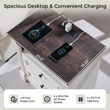 Aitjunz 26" Tall Farmhouse Nightstand Set of 2, 3 Drawers End Table w/Charging Station, 23.6" Wide Large Side Table w/Roman Column, Wood Rustic Sofa Table for Bedroom, White