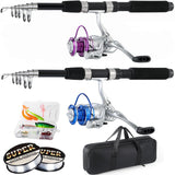 Tripquips Fishing Pole Combo, 6.9ft 2Pcs Telescopic Rods Set, Collapsible Fishing Rods, 2PCS Spinning Reel Set with Carrier Bag Freshwater Fishing Rod and Reel Combos Kits(Blue and Purple)