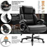 Big and Tall 400lbs Office Chair - Adjustable Lumbar Support Quiet Rubber Wheels Heavy Duty Metal Base (Black) YORICK