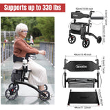 Rollator Walker for Seniors/Adults Foldable in Two Directions Rolling Walker with Seat 330 lbs Capacity 4 Big 8 inch Wheels Hand Grips Adjustable Height Lightweight Aluminum Walker 7204(Black)