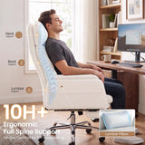 SEDETA Cross Legged Office Chair with Flip Armrests, 4 Headrest Angles, Big and Tall Criss Cross Chair with 30'' High Back, 155° Reclining, Foot Rest, Waist Pillow, Wide Seat, White PU Leather