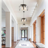 Modern Black Round Glass Chandelier,3 Light Entryway Pendant Lighting,Dining Room Lighting Fixtures Over Table,Vintage Drum Chandeliers for Kitchen Bedroom Living Room Stairwell Foyer Laundry Bathroom