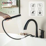 SUBEIXI Roman Tub Faucet with Hand Shower Matte Black 3 Hole Deck Mount Bathtub Faucet with Sprayer All Metal High Flow Bathtub Faucet Tub Filler High Arch Spout