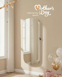 SONGMICS Jewelry Organizer, LED Jewelry Cabinet Wall/Door Mounted, Lockable Rounded Wide Mirror with Storage, Interior Mirror, 3.9 x 16.5 x 42.5 Inches, White Surface with Greige Lining