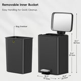 EKO Madison Matte Black Stainless Steel 3.2 Gal/12L Bathroom Small Step Trash Can or Recycling Bin