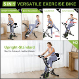LINBOLUSA Indoor Exercise Bike for Seniors, 5 IN 1 Foldable Stationary Bike with 16-Level Magnetic Resistance and Tri-Position Ride, 300LBS Capacity, 5.5 LBS Flywheel, for Home Workout 817 Black LINBOLUSA